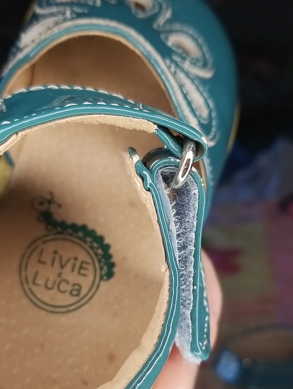 Livie & Luca Teal Mary Janes Size 7 Patent Leather Petals W/HTF Original Straps